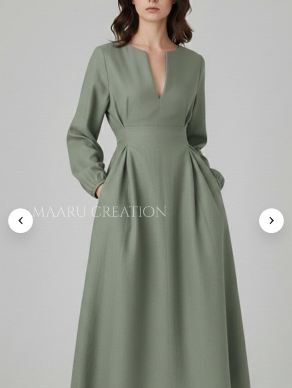 Brand New Women's Sage Green 100% Linen Long Sleeve Maxi Dress